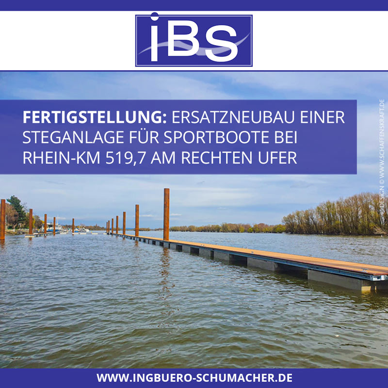 Fertig­stellung: Ersatz­neubau einer Steg­anlage für Sport­boote bei Rhein-km 519,7 am rechten Ufer (Ortslage Oestrich-Winkel)